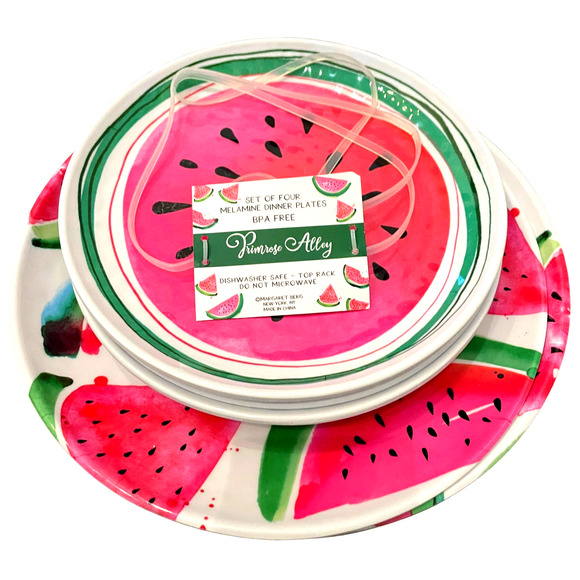 8pc Primrose Alley Watermelon Melamine Salad | Dinner Plate Set NEW - Picture 1 of 10